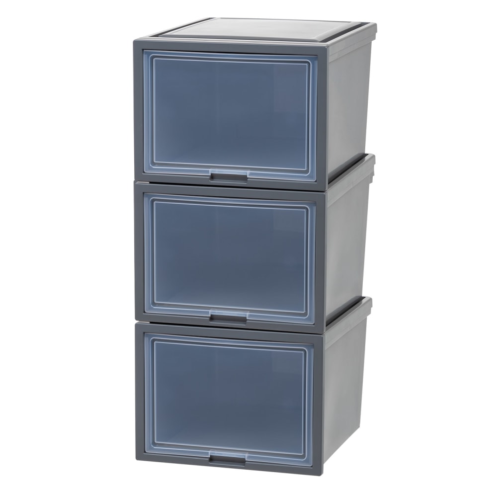 Iris Storage Bins With Sliding Doors, 14-1/4in x 16-1/8in, Gray, Set Of 3 Bins MPN:500109