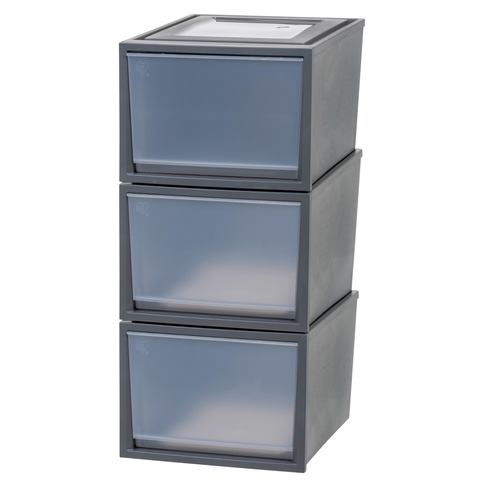 Iris Stackable Storage Bins With Drawers, 14-3/16in x 16-1/8in, Gray, Set Of 3 Bins MPN:500112