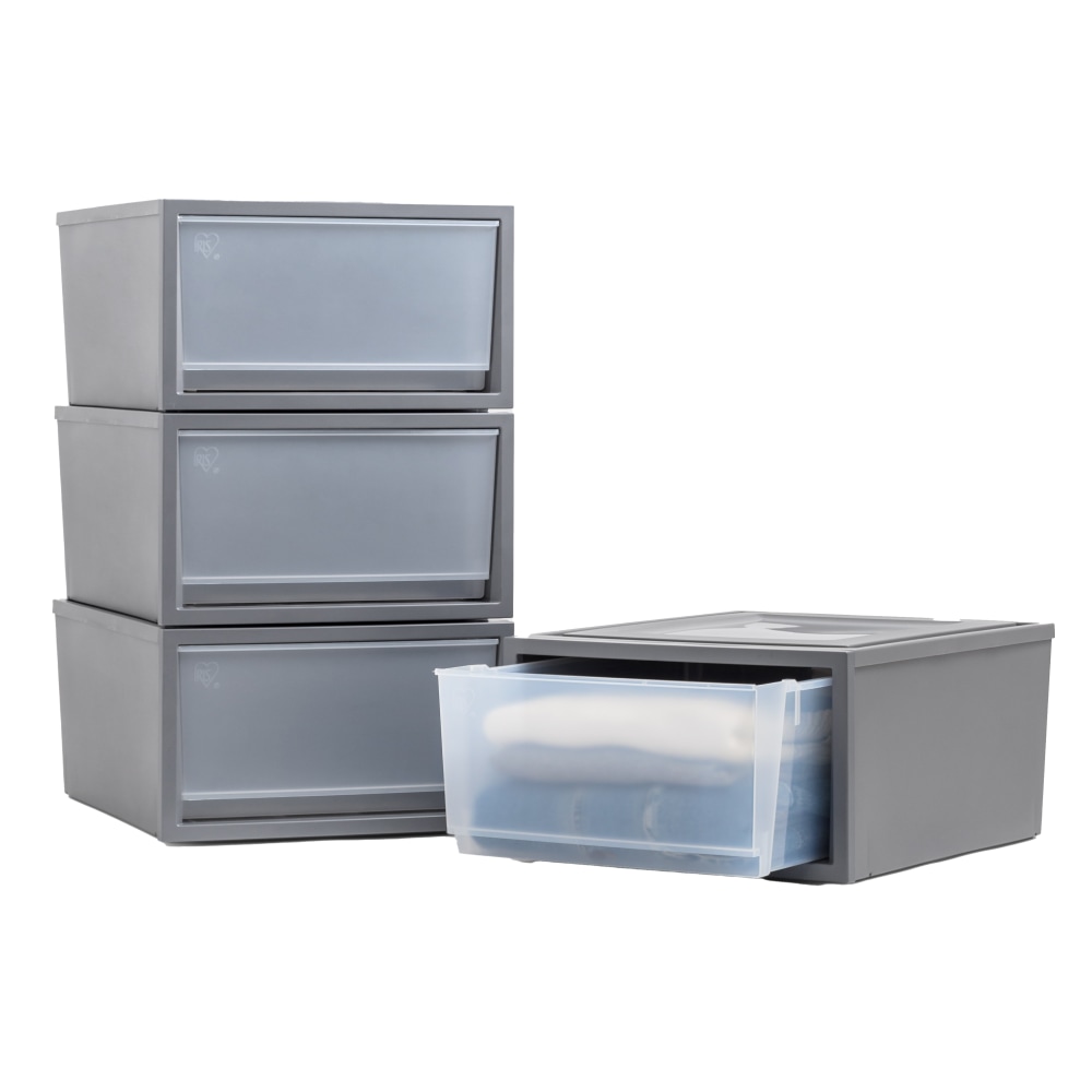 Iris Stackable Storage Bin With Drawer, 10-1/4in x 16-1/8in, Gray MPN:500116