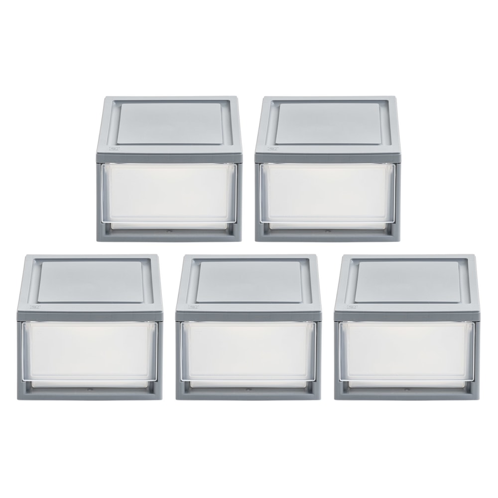 Iris Stackable Storage Bins With Drawers, 5-7/16inH x 8-1/2inW x 13-1/8in, Gray, Set Of 5 Bins MPN:500160