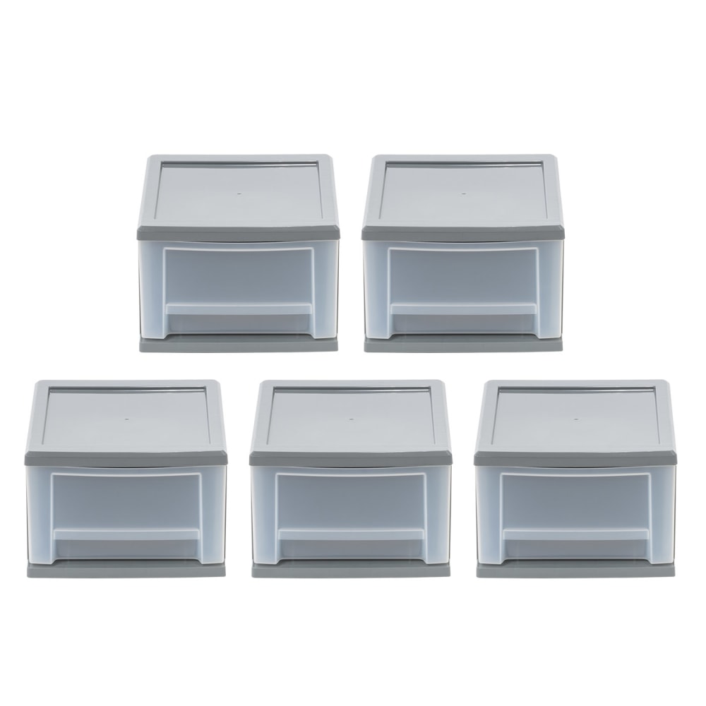 Iris Stackable Storage Bins With Drawers, 5-13/16inH x 8-3/4inW x 12-3/4inD, Gray, Set Of 5 Bins MPN:500162