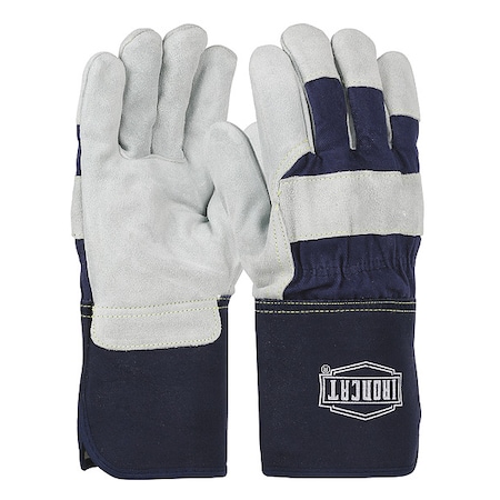 Leather Gloves, Cowhide, Gauntlet Cuff, Wing Thumb, Full Finger, Blue, L, 12 PK MPN:IC8