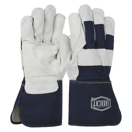 Leather Gloves, Cowhide, Gauntlet Cuff, Wing Thumb, Full Finger, Blue, L, 12 PK MPN:IC8DP