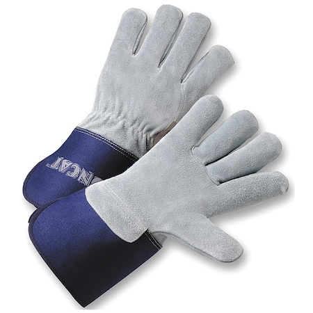Leather Palm Gloves, Cowhide, Gauntlet Cuff, Wing Thumb, Full Finger, Gray, L, 12 PK MPN:IC9