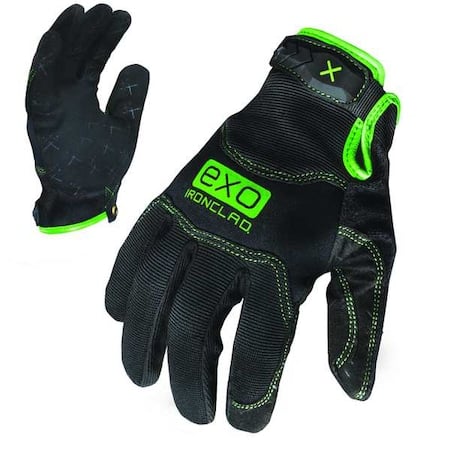 EXO Mechanics Gloves, Embossed Synthetic Leather Palm, Polyester Back, L, Black/Green MPN:EXO2-MPG-04-L