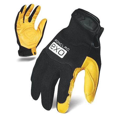 EXO Mechanics Gloves, Gold Goat Leather Palm, Polyester Back, M, Black/Gold MPN:EXO2-MPLG-03-M