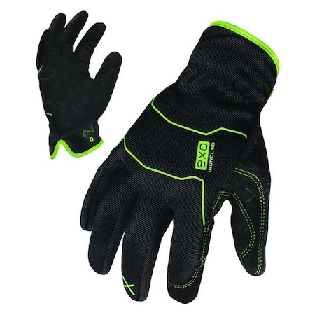 EXO Mechanics Gloves, Embossed Synthetic Leather Palm, Polyester Back, L, Black/Green MPN:EXO2-MUG-04-L