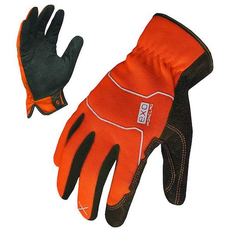 EXO Hi-Vis Mechanics Gloves, Embossed Synthetic Leather Palm, Polyester Back, S, Orange MPN:EXO22-HSO-02-S