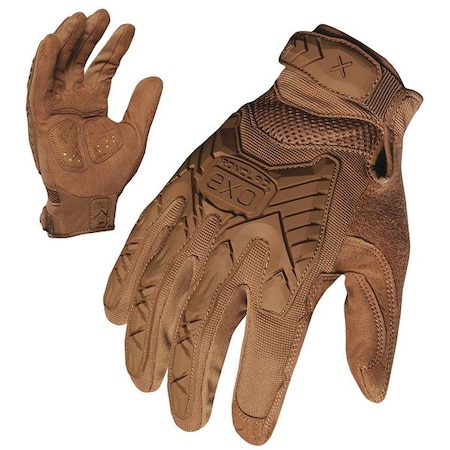 Tactical Glove, Synthetic Leather and Foam Padding Palm, Closed Cuff, Full Finger, Brown, Size S MPN:EXOT-ICOY-02-S