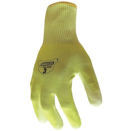Hi-Vis Cut Resistant Coated Gloves, Polyurethane, Flat, M 1 PR MPN:G-IKC3HSY-03-M