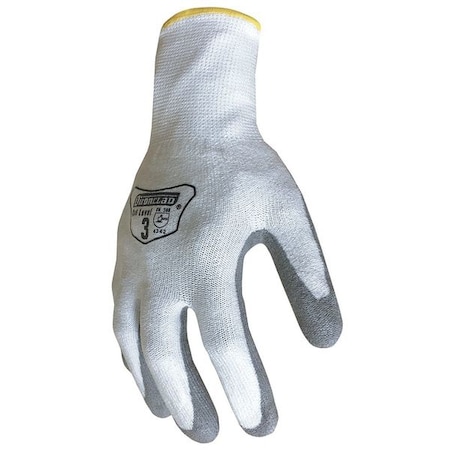Coated Gloves, Polyurethane, Flat, Palm, Not Rated Abrasion Level, White/Gray, M 1 PR MPN:IKC3-03-M