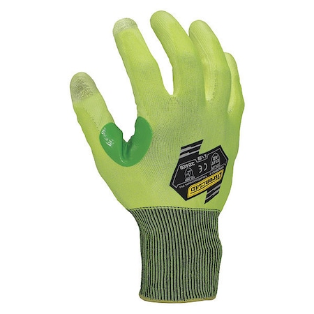Hi-Vis Cut Resistant Coated Gloves, Cut Level A2, Dipped, Polyurethane, Smooth, S 1 PR MPN:KKC2PU-Y-02-S