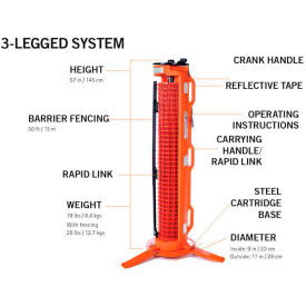 Ideal Warehouse RapidRoll™ Portable Barrier 3-Legged System 50' Safety Orange Fencing 70-7000 70-7000