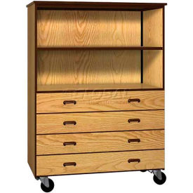 Mobile Wood Combo Cabinet 4 Drawers 1 Shelf Open Front 48 x 22-1/4 x 66 Natural Oak/Brown 2054-O-NO/BRN