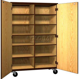 Mobile Wood Cubicle Cabinet 10 Shelves w/Locks Solid Door 48 x 22-1/4 x 72 Dixie Oak/Brown 2043-CL-DO/BRN