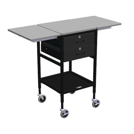 Sm Mobile Work Table w/Drop Leaves, 2 Locking Drawers & Btm Shelf MPN:ERGO-27-K9