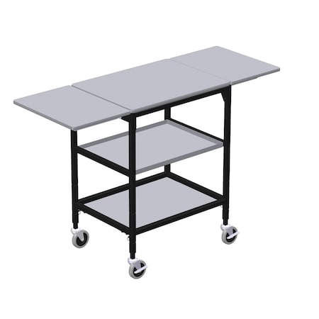 Mobile Work Table with Drop Leaves, Middle & Bottom Shelf MPN:ERGO-28-K3