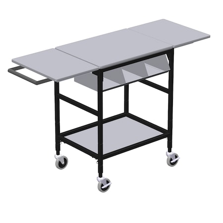 Mobile Table w/ Drop Lves, 3 Comp Org Bin, Hang Bar & Btm Shlf MPN:ERGO-28-K6
