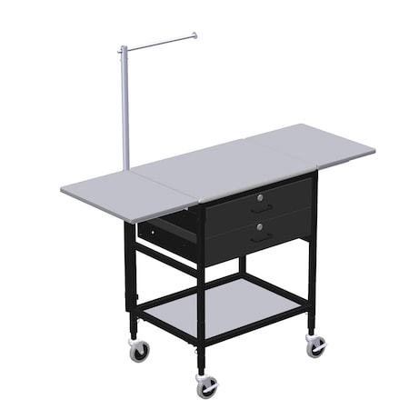 Mobile Table w/ Drop Lves, 2 Drwrs, Telescoping Arm & Btm Shlf MPN:ERGO-28-K9
