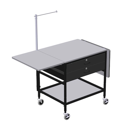 Mobile Table with Drop Leaves, 2 Drwrs, Telescoping Arm & Btm Shlf MPN:ERGO-32-K9