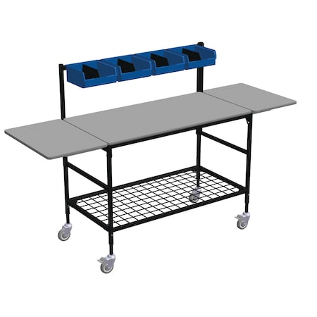 Large Mobile Table w/Drop Lves, Bin Rack, 4 Sort Bins & Btm Grid Shlf MPN:ERGO-50-K5