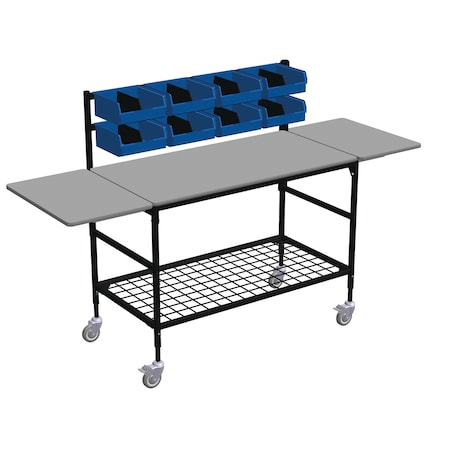 Lg Mobile Table w/Drp Lves, 2 Row Bin Rack, 8 Bins, Mid & Btm Grid Shlf MPN:ERGO-50-K7