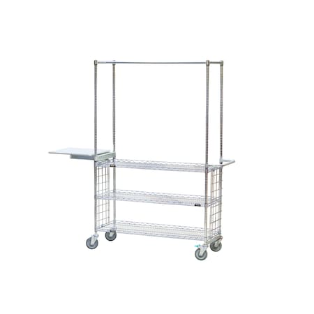 Wire Cart, Top Hang Bar, Enclr Pnls, 3 Rev Mat Shelves, 18 in D x36 in L x75 in H MPN:WRR-1836-69C-DL