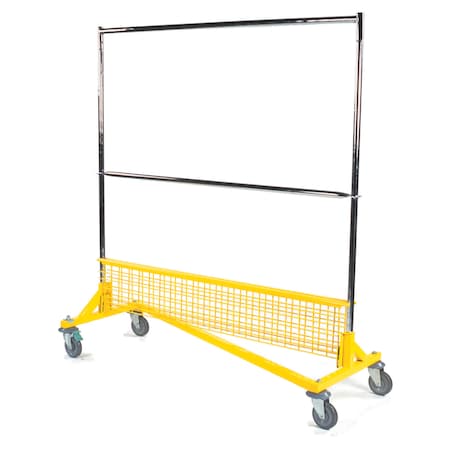 Rolling Garment Rack, bumpers, mid bar & grid shelf, 5 in casters MPN:RGR2-350-K6