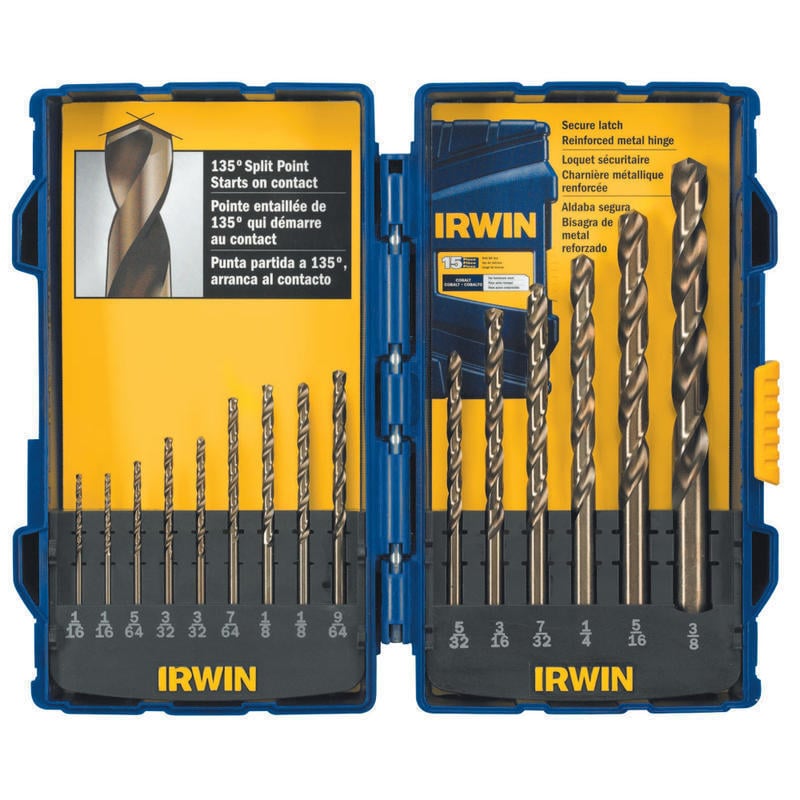 IRWIN Cobalt High Speed Steel Drill Bit Set, 15-Bits MPN:316015