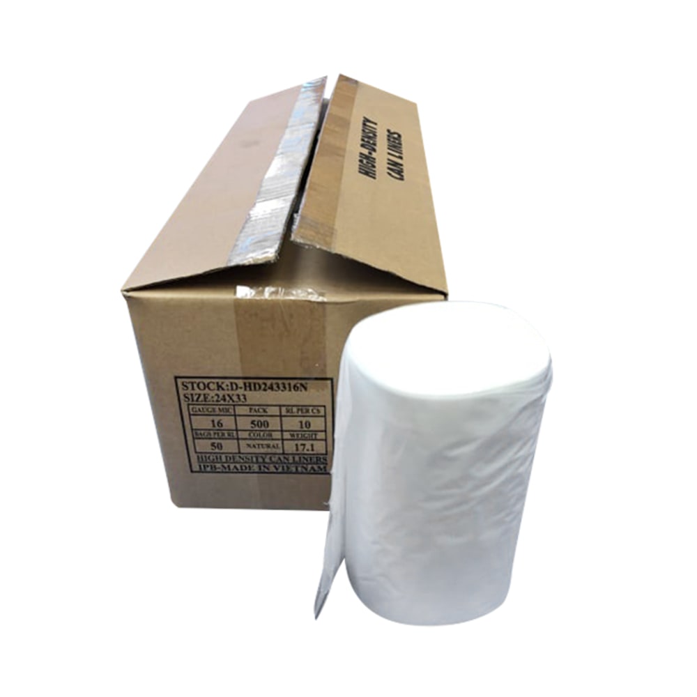 Island Plastic Bags High-Density Trash Liners, 15 Gallons, Natural, Case Of 500 Liners (Min Order Qty 2) MPN:D-HD243316N