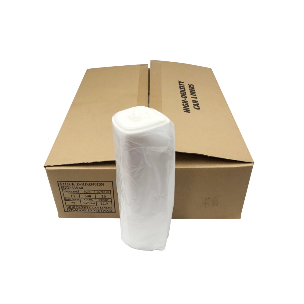 Island Plastic Bags High-Density Trash Liners, 33 Gallons, Natural, Case Of 500 Liners (Min Order Qty 2) MPN:D-HD334013N