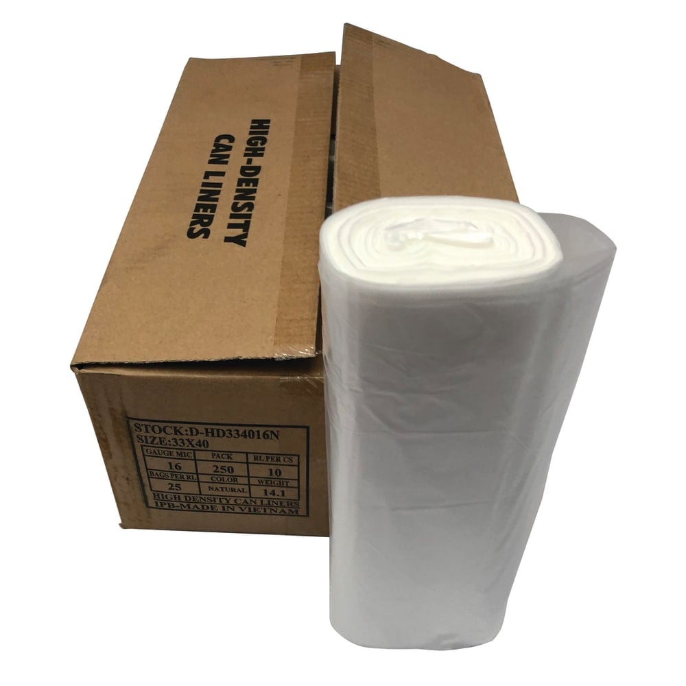 Island Plastic Bags High-Density Trash Liners, 33 Gallons, Case Of 250 Liners (Min Order Qty 2) MPN:D-HD334016N