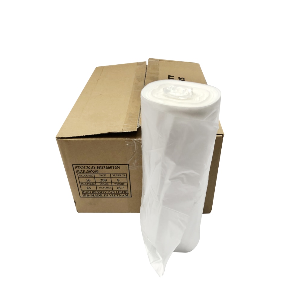 Island Plastic Bags High-Density Trash Liners, 55 Gallons, Natural, Case Of 200 Liners (Min Order Qty 2) MPN:D-HD366016N