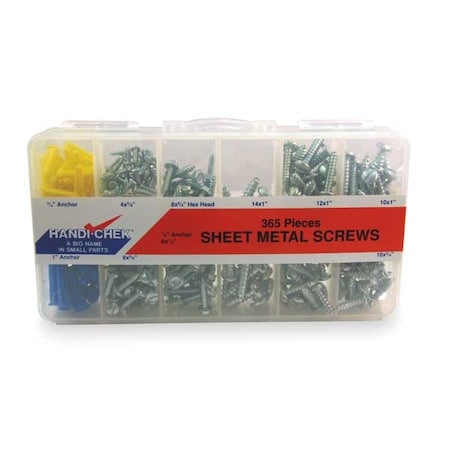 Sheet Metal Screw Asst, Pan, Zinc, 365 PC MPN:WWG-DISP-SCREW365