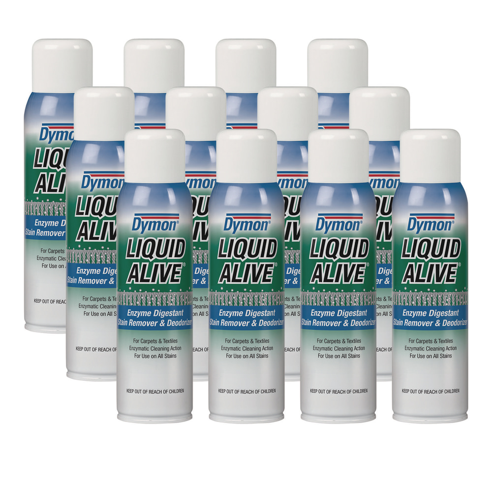 Dymon LIQUID ALIVE Enzyme Digestant Carpet and Textile Cleaner/Deodorizer, 20 oz Aerosol Spray, 12/Carton MPN:33420