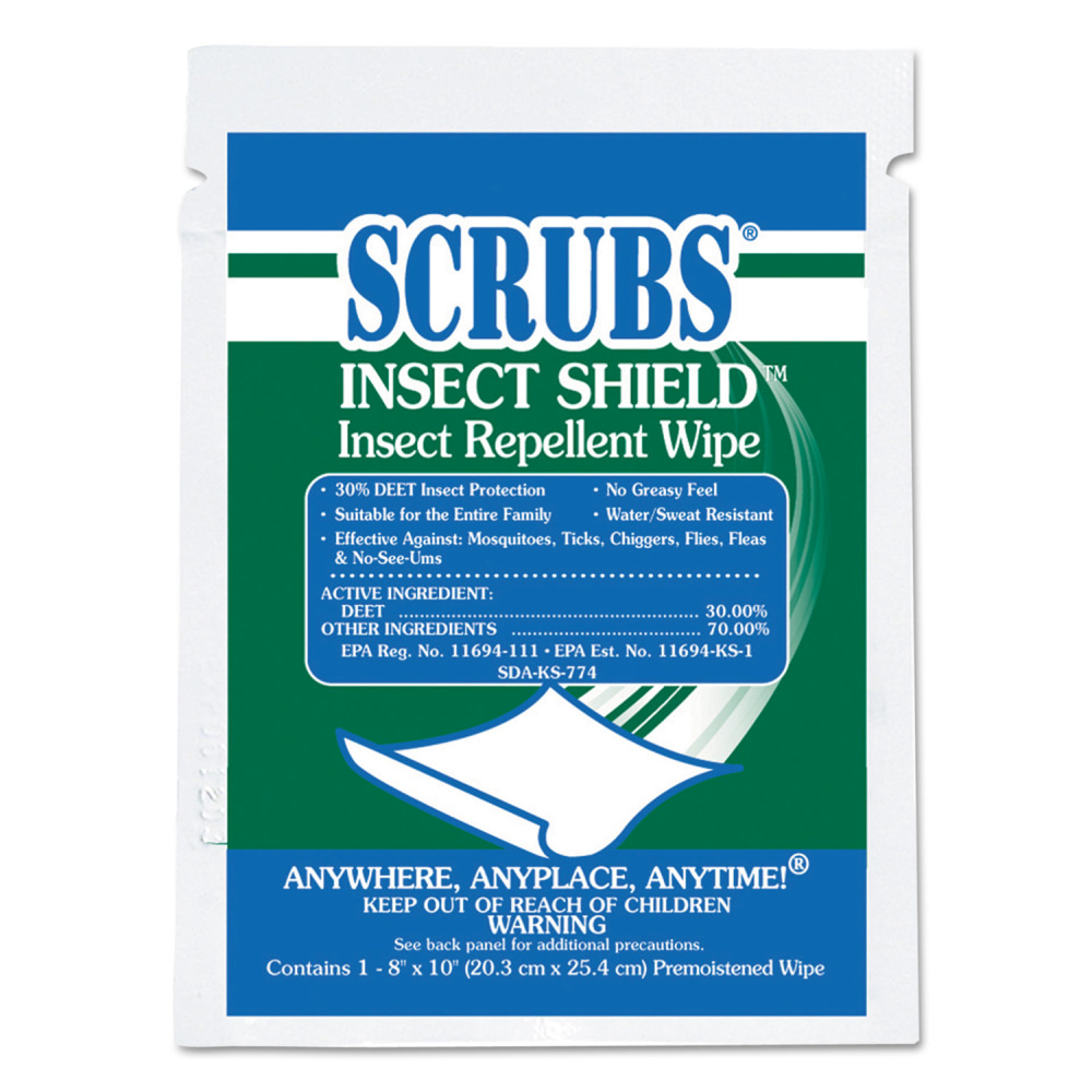 SCRUBS Insect Shield Insect Repellent Wipes, 8 x 10, Floral, 100/Carton MPN:91401
