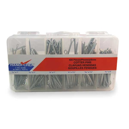 Cotter Pin Assortment, Steel, Zinc Plated, 420 Pcs MPN:WWG-DISP-CP420