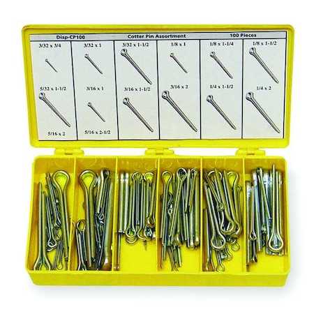 Cotter Pin Assortment, 18-8 Stainless Steel, Plain, 550 Pcs MPN:WWG-DISP-CPS550HC