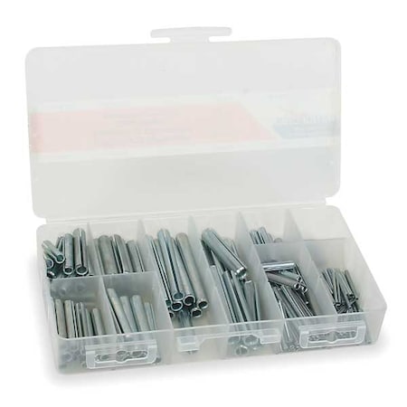 Slotted Spring Pin Assortment, Steel, Zinc Plated, 204 Pcs MPN:WWG-DISP-SP204
