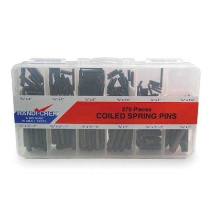 Coiled Spring Pin Assortment, Steel, Plain, 270 Pcs MPN:WWG-DISP-SPC204