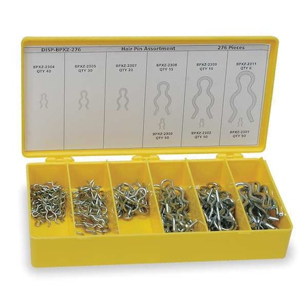 Cotter Pin Assortment, Stainless Steel, Zinc Plated, 276 Pcs MPN:WWG-DISPBPXZ276