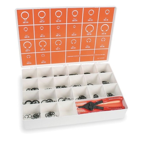 Internal and External Retaining Ring Assortment, Steel, Phosphate Finish, 221 Pieces MPN:WWG-DISP-HO-SH221
