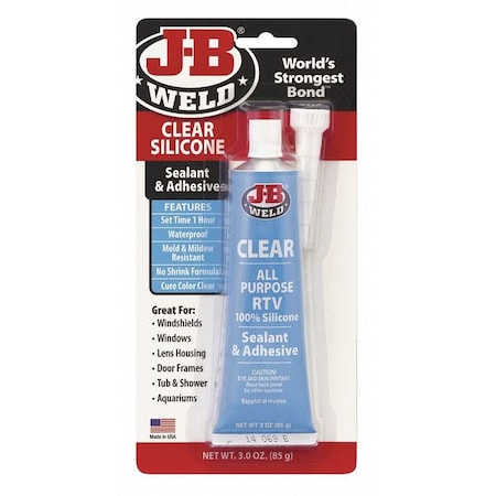 Silicone Adhesive Sealant, 3 oz, Tube, Clear, Silicone Base MPN:31310