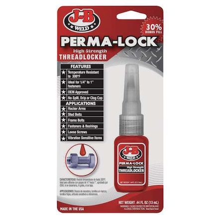 Threadlocker, J-B WELD Perma-Lock, Red, High, Liquid, 0.44 fl oz, Bottle MPN:27113