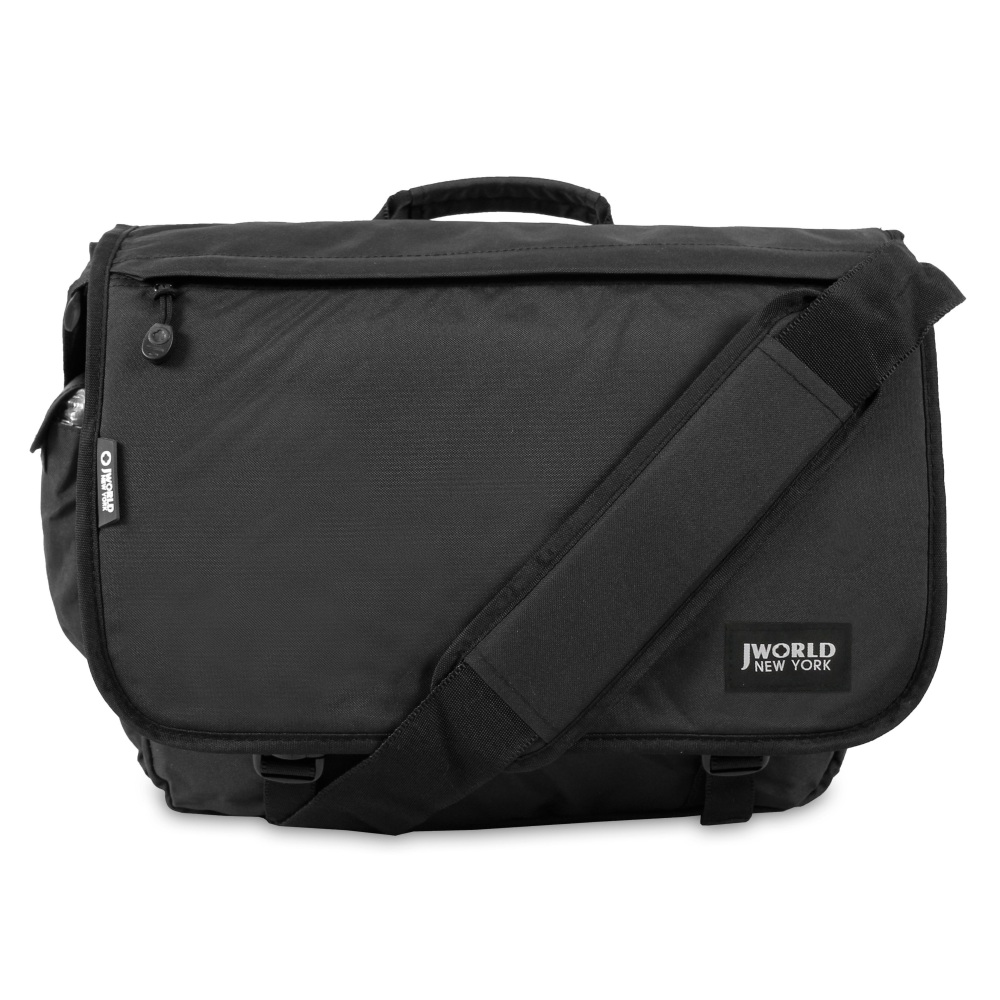 J World Thomas Polyester Laptop Messenger Bag, 13-1/2inH x 17inW x 4-1/4inD, Black MPN:BB-16P BLACK