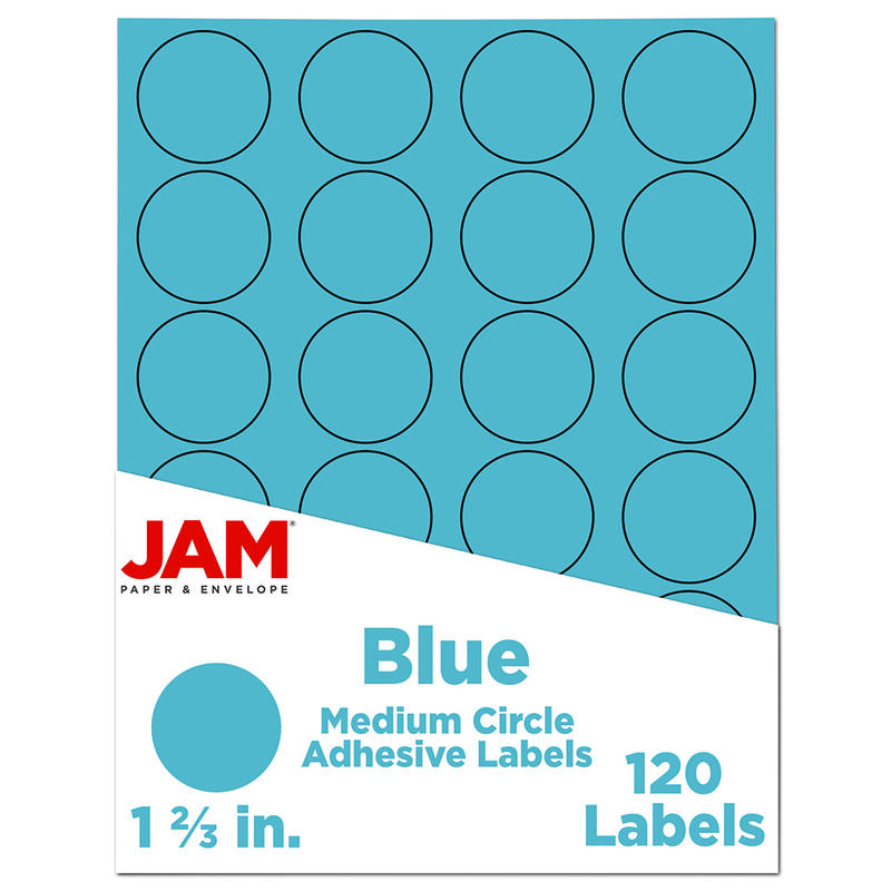 JAM Paper Circle Label Sticker Seals, 1 2/3in, Blue, Pack Of 120 MPN:147627037