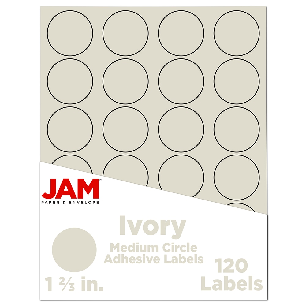 JAM Paper Circle Label Sticker Seals, 1 2/3in, Ivory, Pack Of 120 MPN:147627045