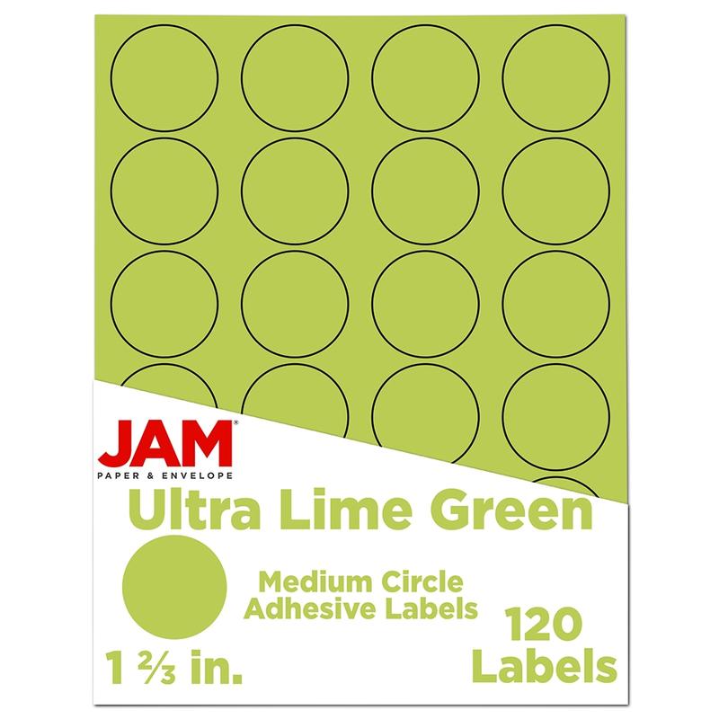 JAM Paper Circle Label Sticker Seals, 1 2/3in, Lime Green, Pack Of 120 MPN:147627049