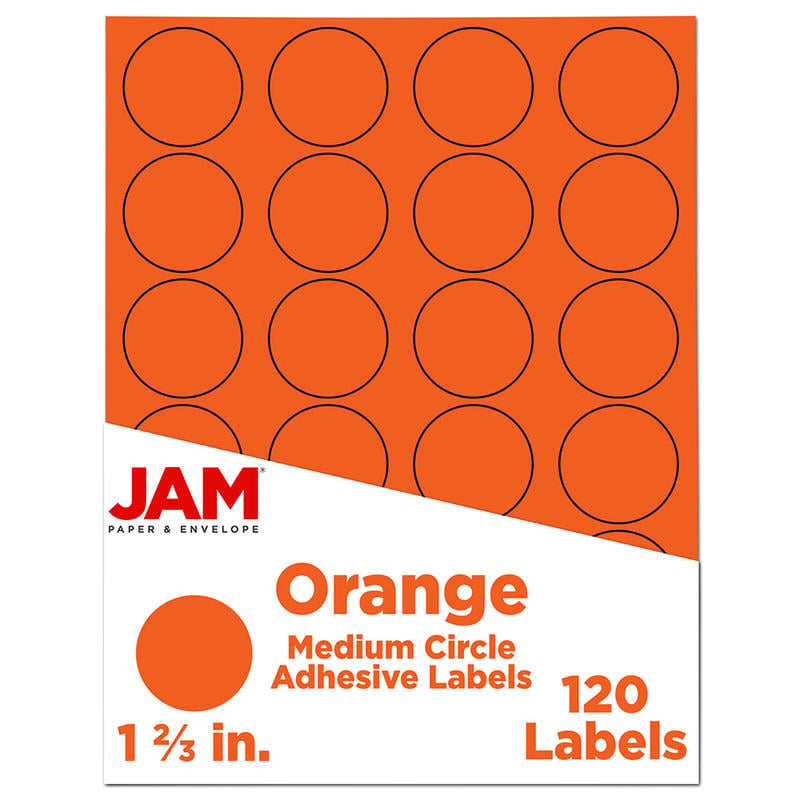 JAM Paper Circle Label Sticker Seals, 1 2/3in, Orange, Pack Of 120 MPN:147627053