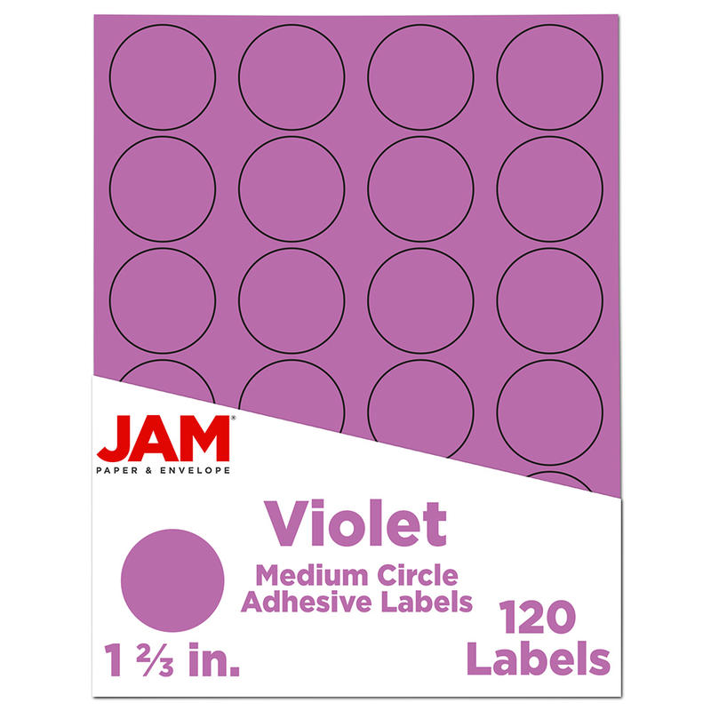 JAM Paper Circle Label Sticker Seals, 1 2/3in, Purple, Pack Of 120 MPN:147627058